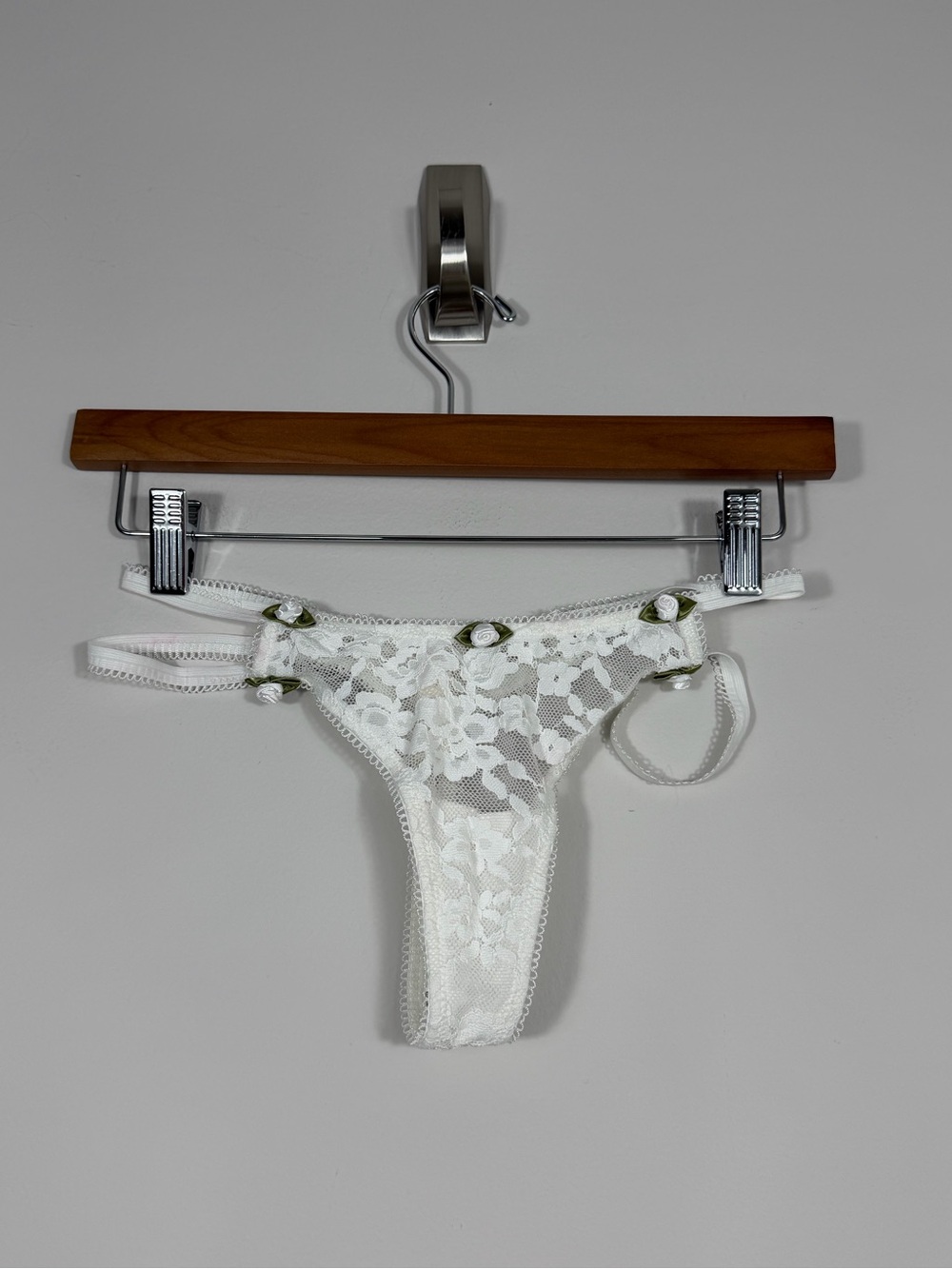 For Love & Lemons White Floral Lace Rose Detail Strappy Thong XS